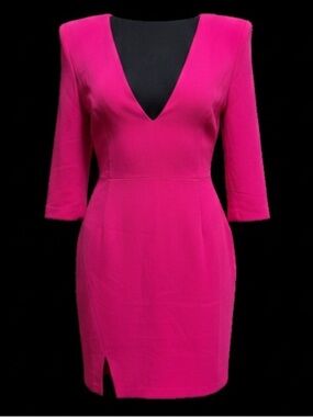 LITA BY CIARA PINK MINI DRESS DEEP V- NECK FORMAL WEDDING PARTY 3/4 SLEEVES SZ M